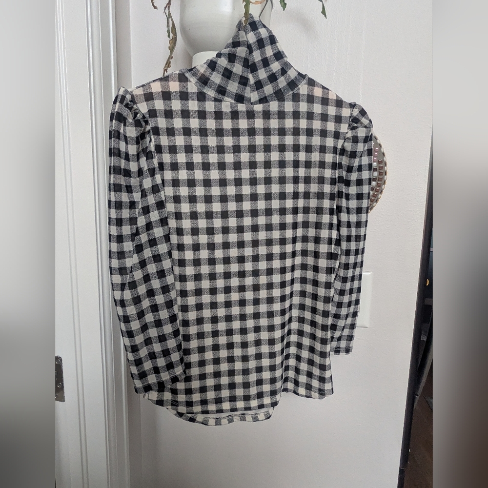 [SOLD] Free People Black and White Checkered Turtleneck Top